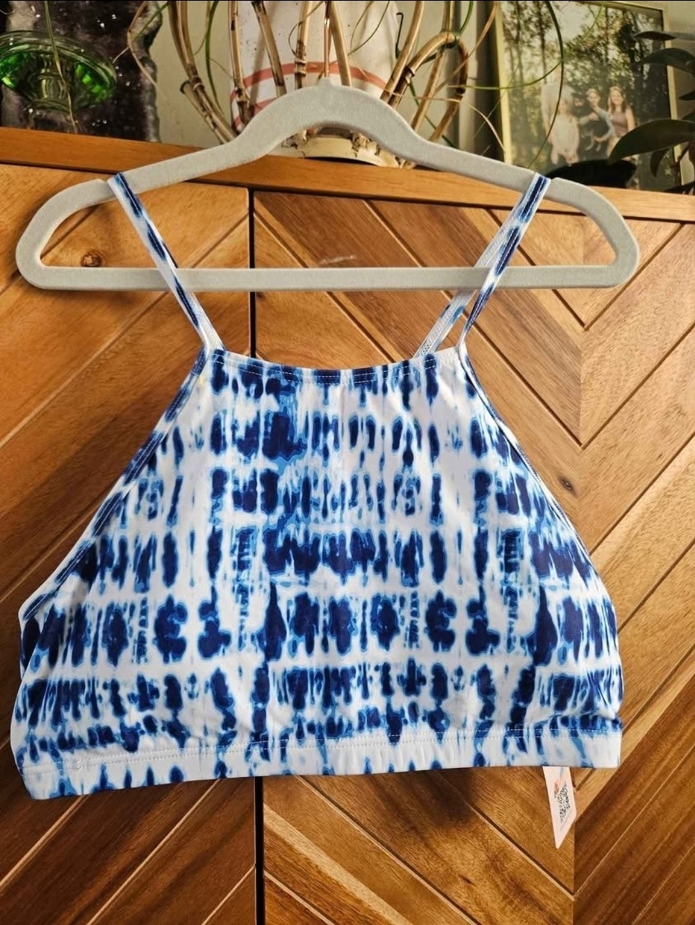 Blue Tie-Dye Crop Tank Top - Women's Strappy Halter